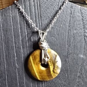 Tigereye Donut Wire Wrapped Pendant Only